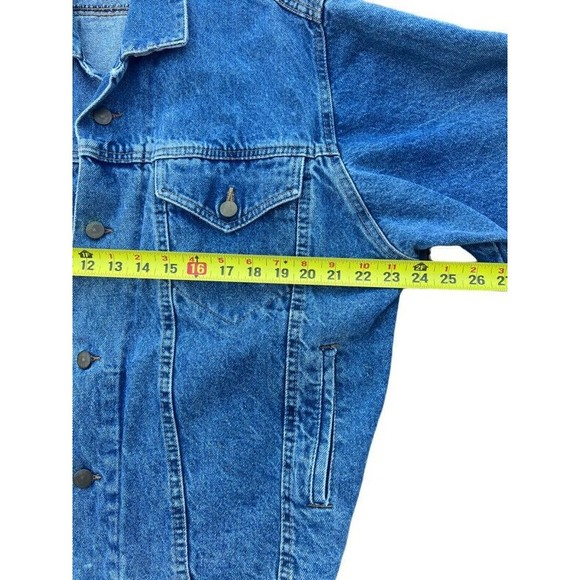 Vintage 80s French Navy Long Sleeve Corduroy Accents Distressed  Denim Jacket M - Picture 6 of 9